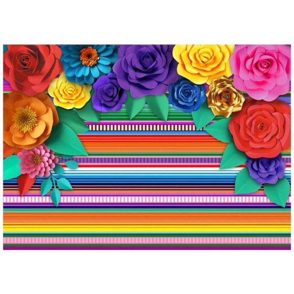 Paper Flower Background Fiesta Colorful Striped Backdrop Party Decor 7x5 feet - Picture 2 of 4